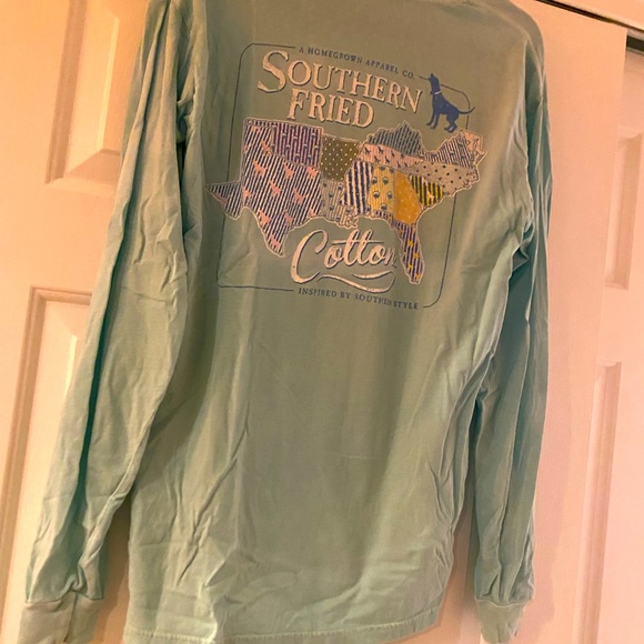 Mens size M Southern Fried Cotton Aqua Long sleeve barely worn Gorgeous Graphics - Picture 7 of 13